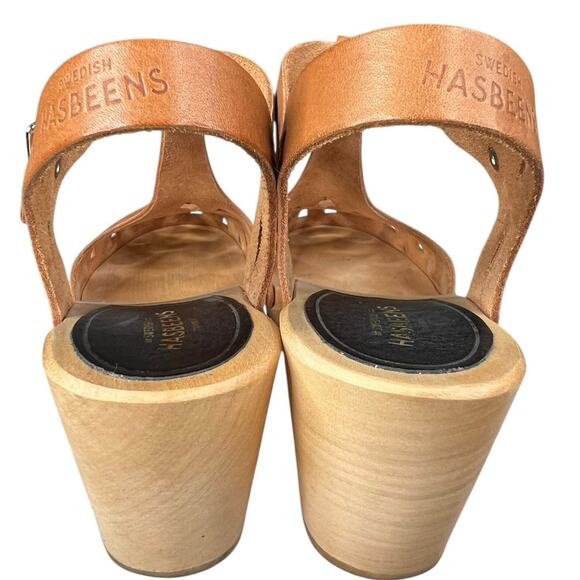 Swedish Hasbeens Women’s Lacy Brown Leather Wooden Sandals Size 39 US - Picture 8 of 12